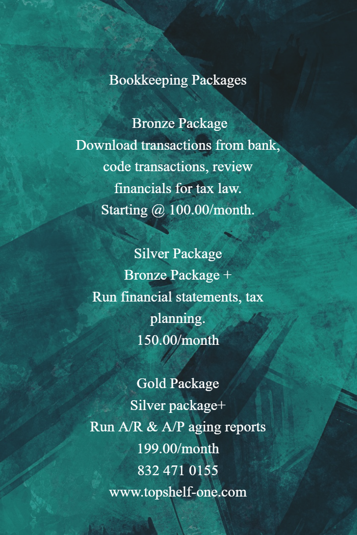 Bookkeeping Packages by TOP SHELFONE, LLC in Stafford, TX Alignable