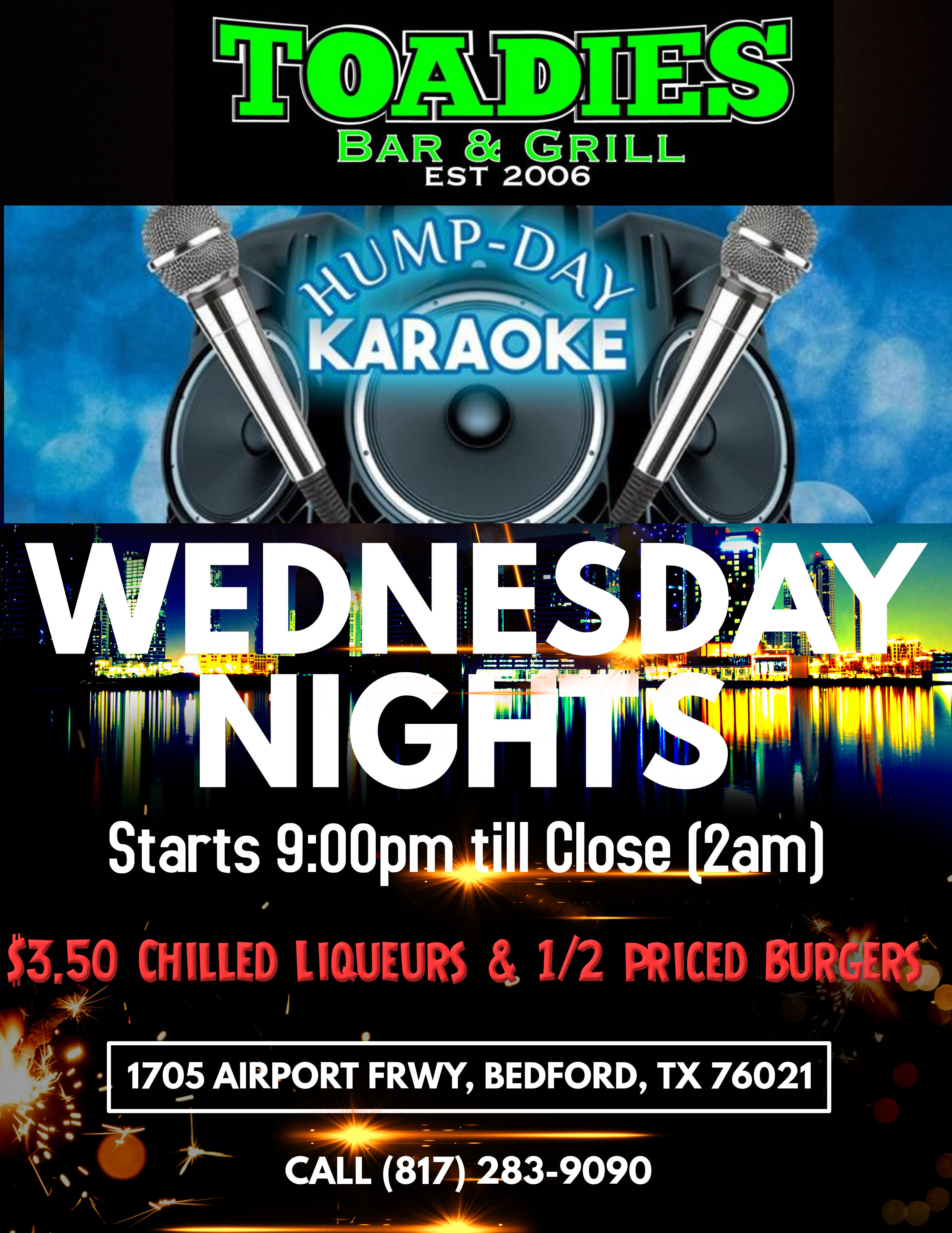 Wednesday Night Karaoke at Toadies Bar/Grill 9pmClose by Carry On DJ