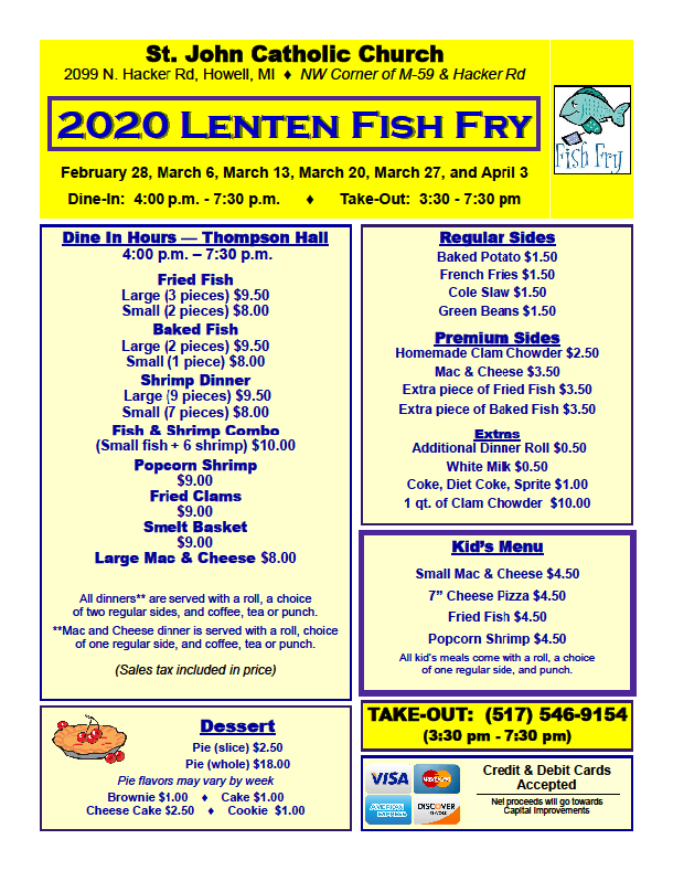 Lenten Fish Fry by St. John Catholic Church, Howell, MI in Howell, MI Alignable
