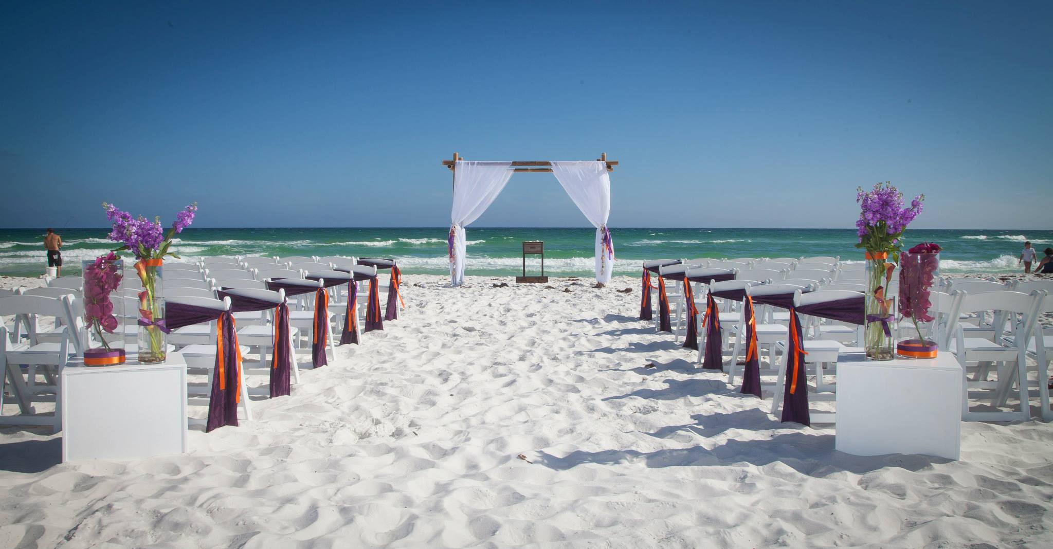 Purple and orange beach set up